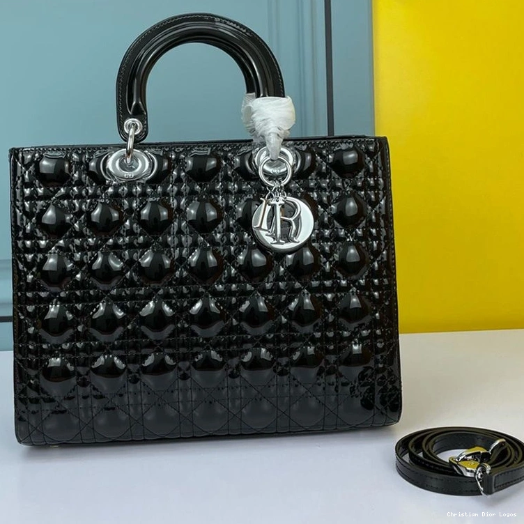 Patent Dior Calfskin Cannage Silver Bag Black Lady Large 0714 Luxury